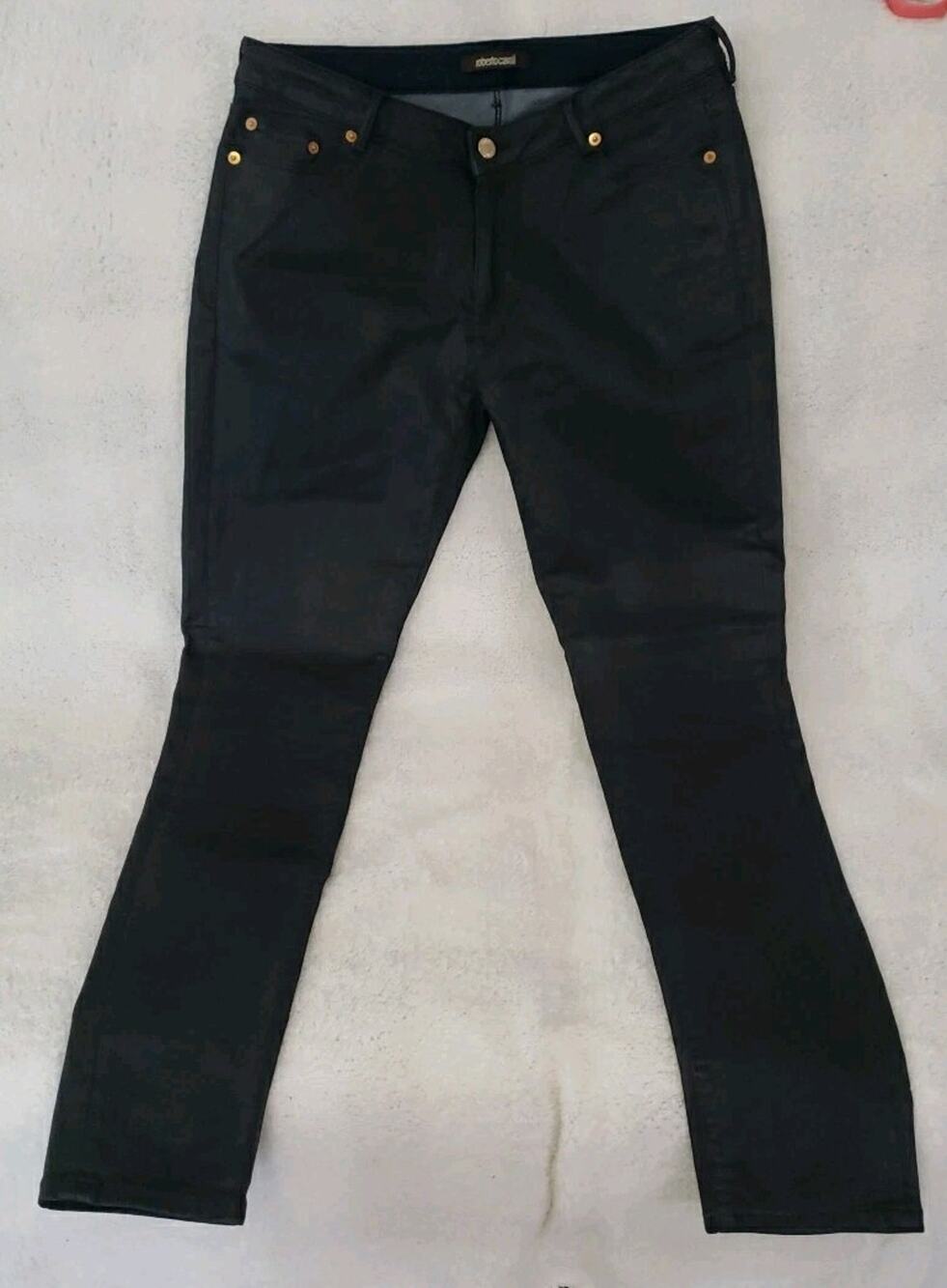 ROBERTO CAVALLI Coated Skinny Fit Tapered 5PCKT BLU SCURO Black Jeans SIZE 46EU